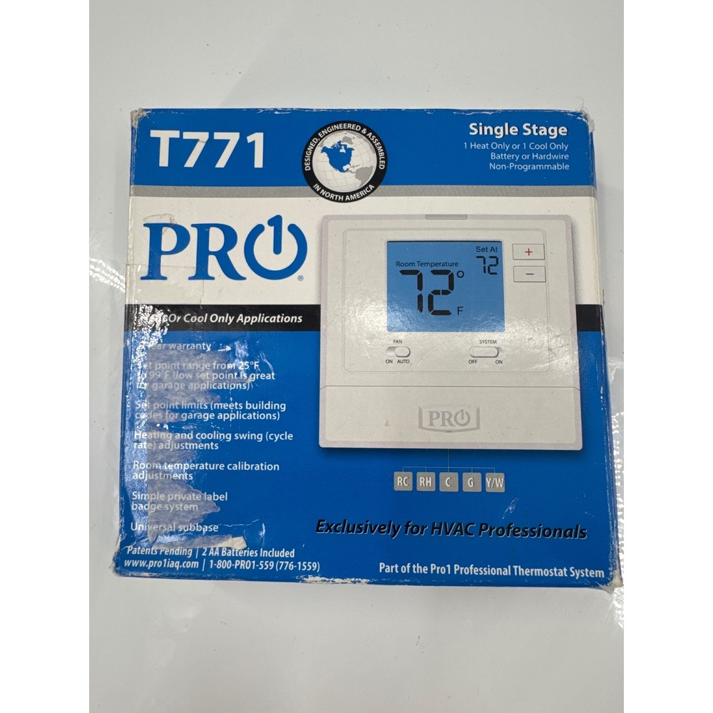 Pro1 IAQ T771 Single Stage Non-Programmable Digital Thermostat White Backlit